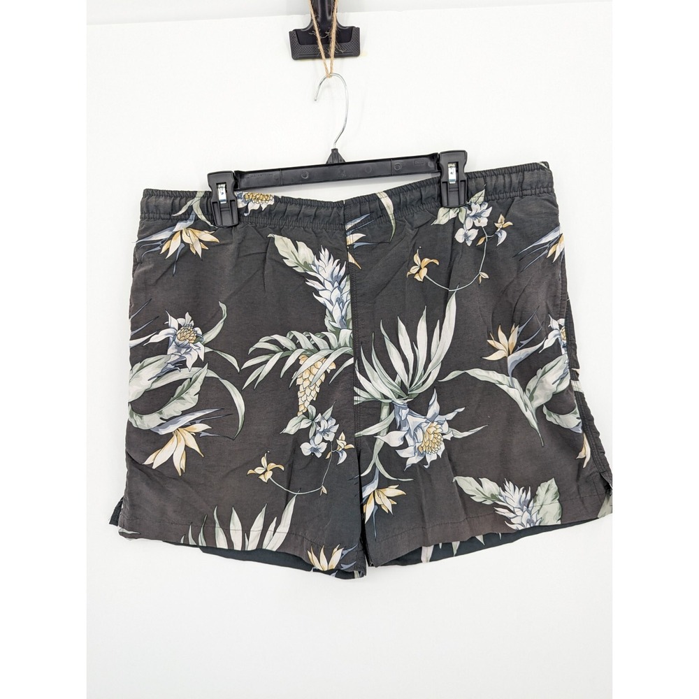 Tommy Bahama Relax Men's Hawaiian Black Floral Swim Trunks Shorts, Large
